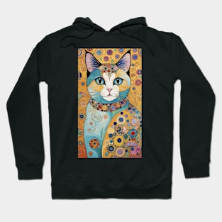 Gustav Klimt's Chromatic Whiskers: Colorful Cat Illustration Hoodie